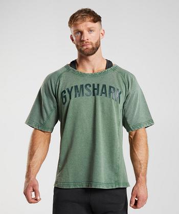 Pánské T Shirts Gymshark Power Washed Rag Top Zelene | CZ 2343KOR